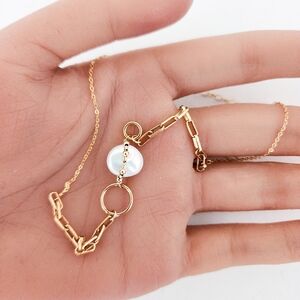 Dainty choker necklace 18k gold filled pearl pendant 18K GF paperclip chain zz